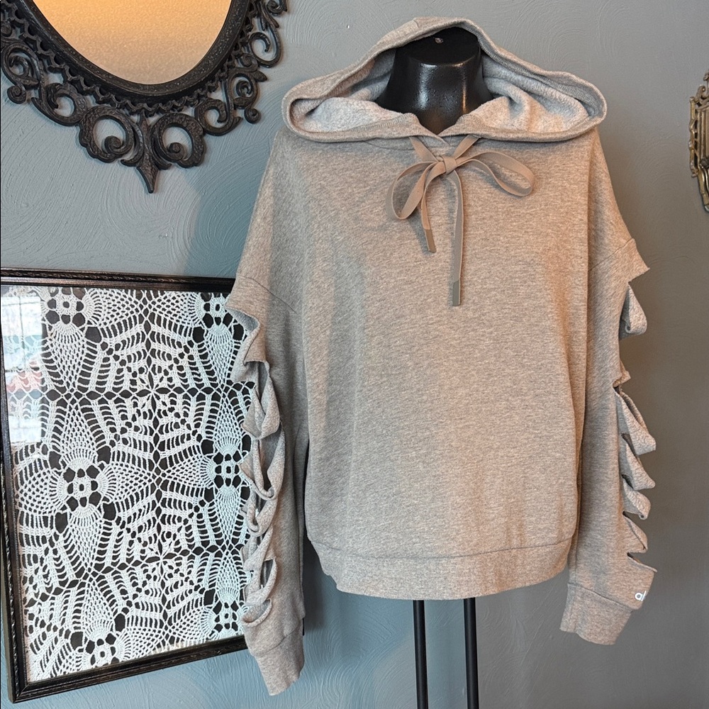 ALO Yoga Gray Hoodie with Ruffle Sleeves